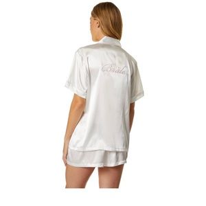 White silky bridal pj set